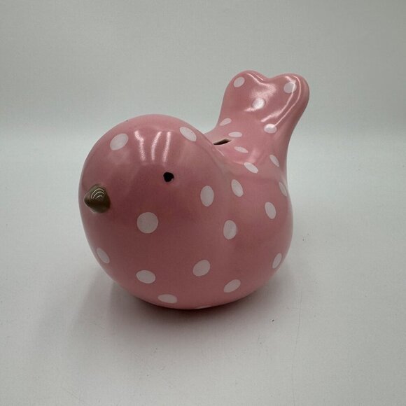 Pottery Barn Kids Bird Bank Pink w/White Polka Dot Ceramic Piggy Bank child girl - Picture 1 of 4